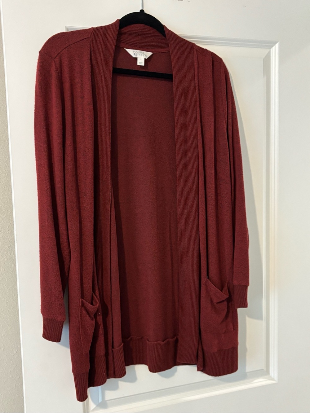 Market & Spruce Open-Front Long Cardigan in Rust